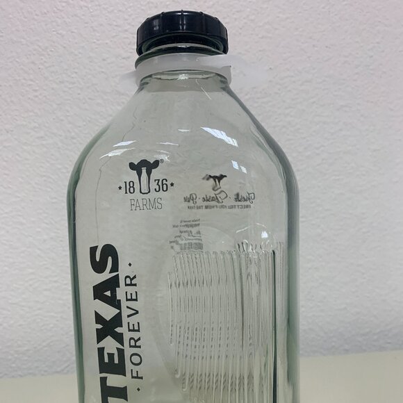 BOTTLE - 64oz 1836 FARMS glass milk bottle black cap TEXAS FOREVER Terrell Farms - Picture 1 of 9